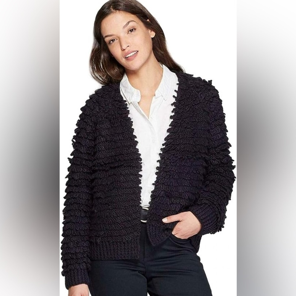 UNIVERSAL THREAD Black Open Neck Loopy Knit Cardigan - Medium